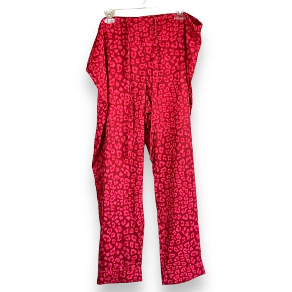Good American Red Pink Leopard Satin Pajama Pants Drawstring Waist Size 4 (XL) - Picture 1 of 10